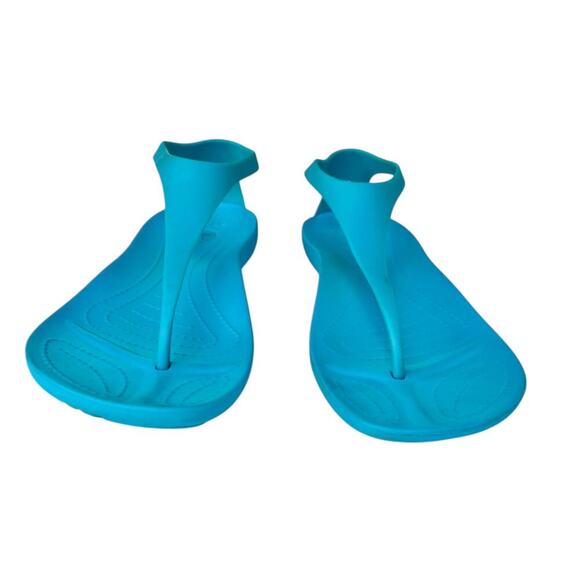 CROCS Womens Serena Sandal Size 9 Turquoise/ Blue Sexi Flip Flop Thong - Picture 4 of 8